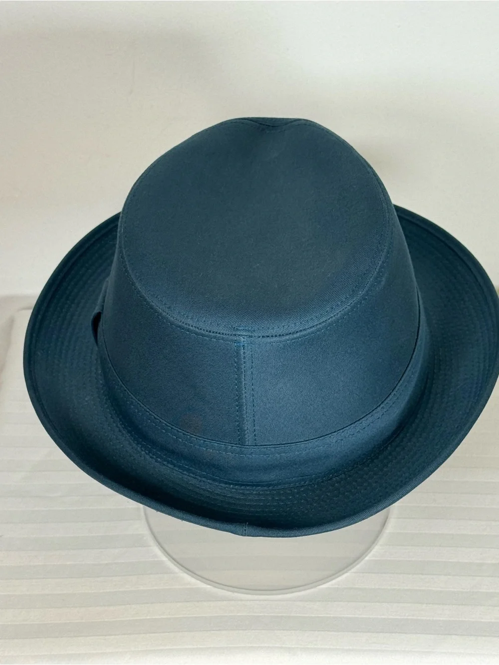 HERMES ‘Edouard’ Cotton Canvas Fedora Hat Made In France Deep Peacock Blue 58cm